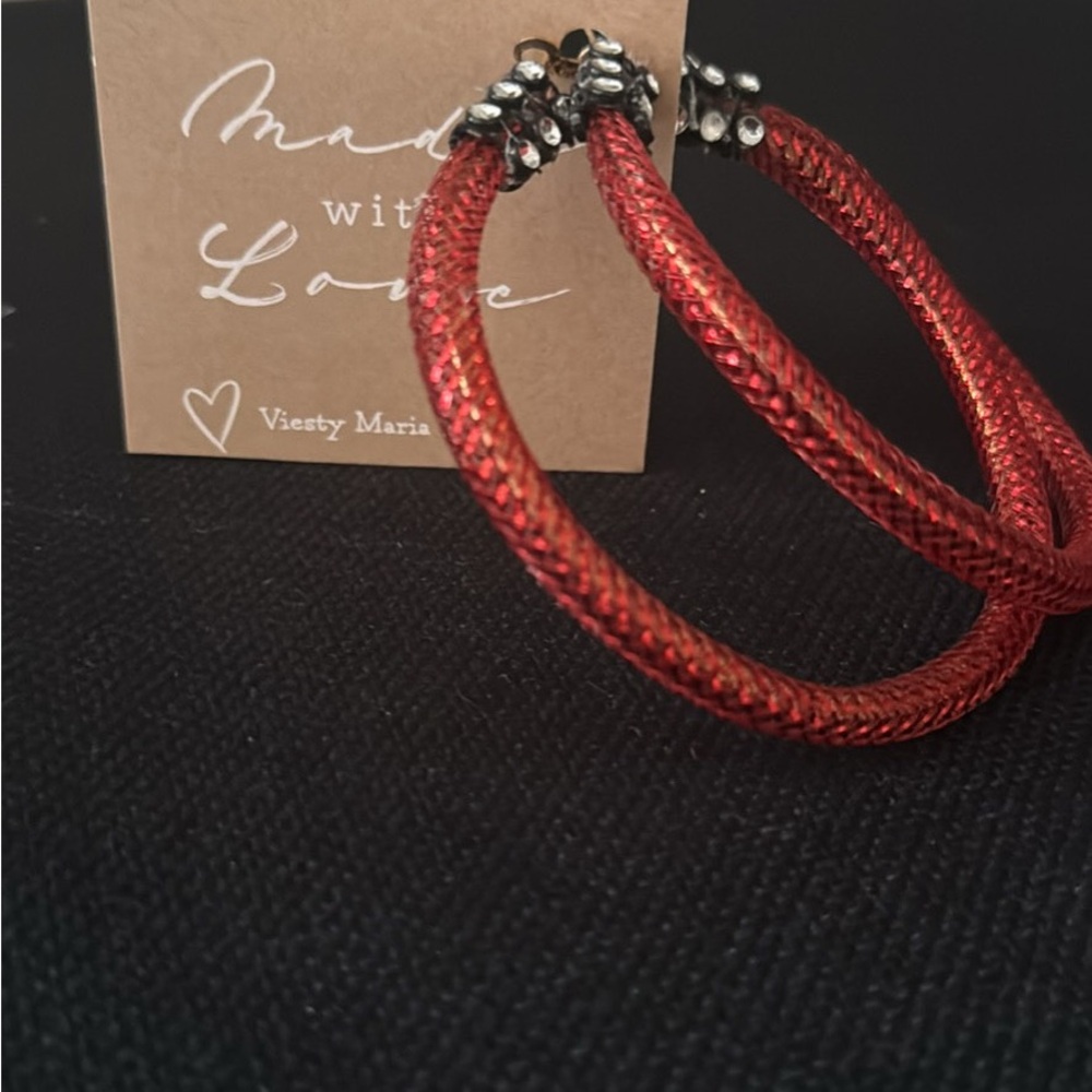 Red Mesh Hoop Earrings